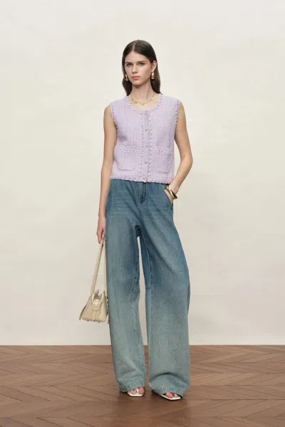 Fabrique Jinelle Textured Sleeveless Vest Top In Cotton Knit In Purple