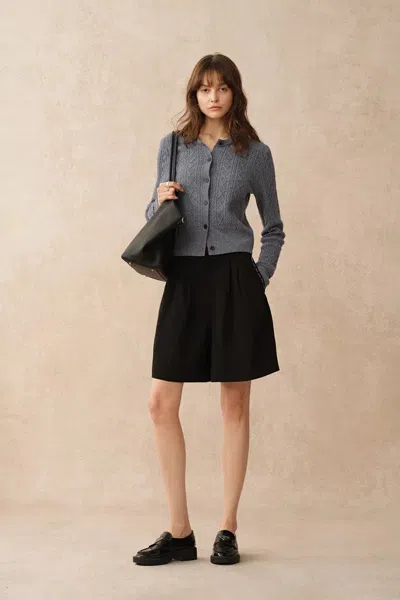 Fabrique Jinji Grey Lace Trim Light Short Cardigan In Wool Cable Knit In Gray