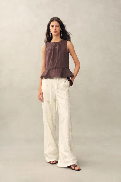 Fabrique John Floral Embroidery Sleeveless Peplum Top In Cotton In Multi
