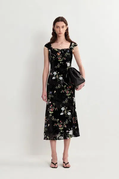 Fabrique Josephine Silk Velvet Burnout Mermaid Dress In Black