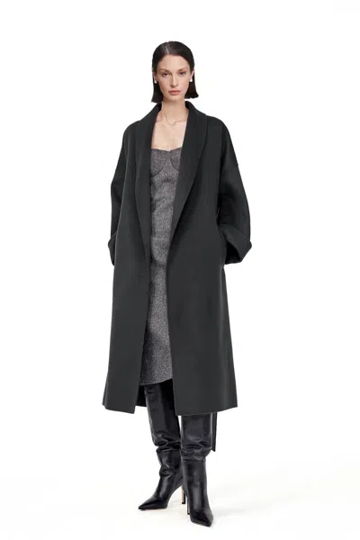 Fabrique Joss Pewter Grey Funnel Neck Coat In Cashmere-wool Blend In Black