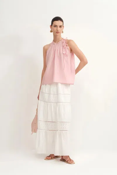 Fabrique Joyce Hand Woven Flora Halter Neck Top In Acetate-linen Blend In Pink