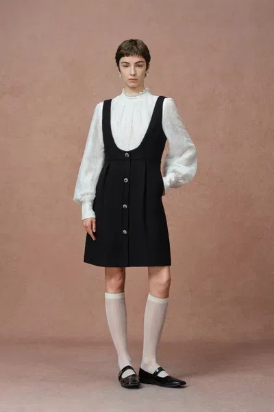 Fabrique Julie Two Piece Dress In Lace And Tencel-linen With French Bouclé In Black