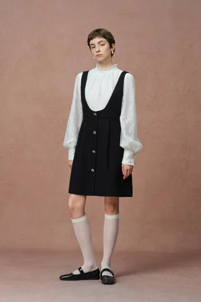 Fabrique Julie Two Piece Dress In Lace And Tencel-linen With French Bouclé In Black