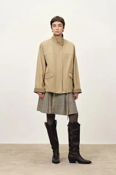 Fabrique Juliette Contrast Plaid Lined Jacket In Water Repellent Cotton In Nude