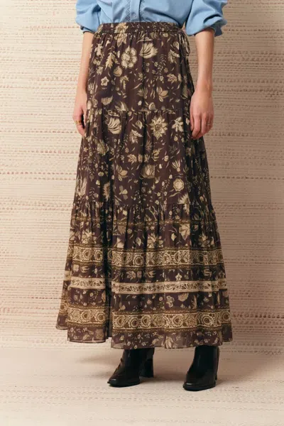 Fabrique Juniper Persian Inspired Floral Skirt In Cupro Blend In Brown