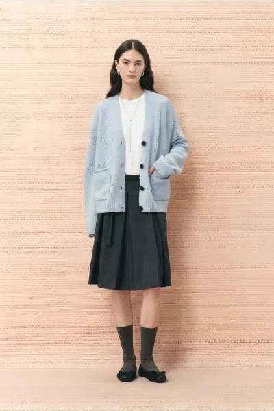 Fabrique Kaia Argyle Openwork Cardigan In Wool Alpaca Blend In Blue