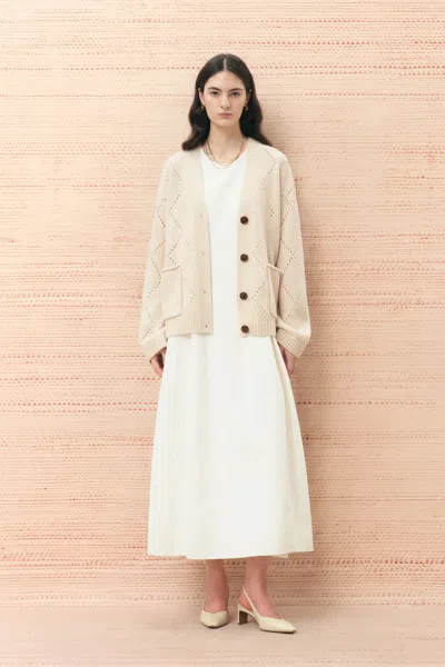 Fabrique Kaia Argyle Openwork Cardigan In Wool Alpaca Blend In Neutral