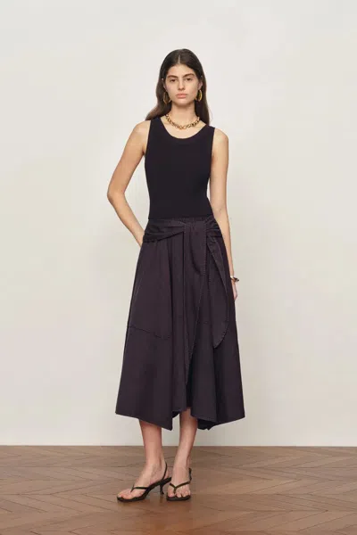 Fabrique Kaia Paneled Waist Tie Sleeveless Dress In Cotton Knit And Tencel Denim In Purple