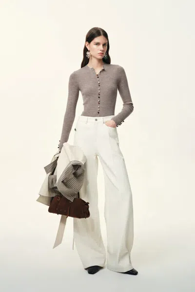 Fabrique Kaia Slim Fitted Cardigan In Dense Rib Knit In Gray