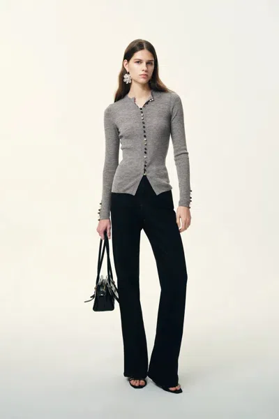 Fabrique Kaia Slim Fitted Top In Dense Rib Knit In Gray