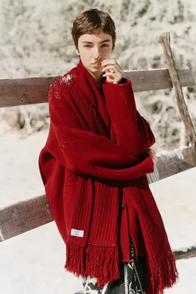 Fabrique Kaila Fringed Scarf Coat In Double Face Merino Cashmere In Red