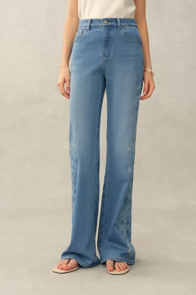Fabrique Kari Burnout High Waist Flared Jeans In Stretch Cotton In Blue