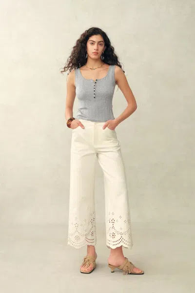 Fabrique Kari Henley Collar Sleeveless Vest Top In Openwork Knit In Gray