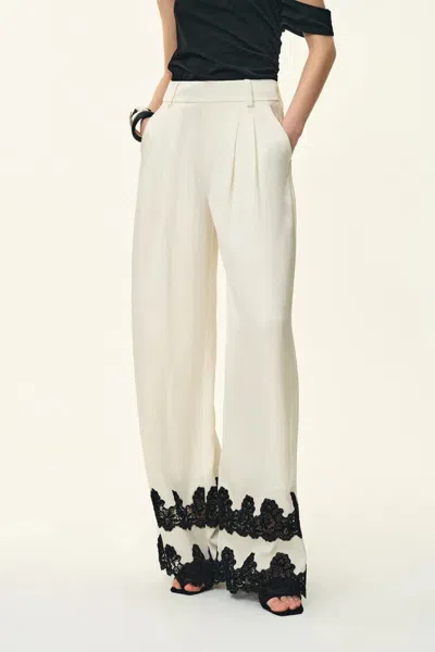 Fabrique Kari Lace-trim Pants In Acetate Satin In White