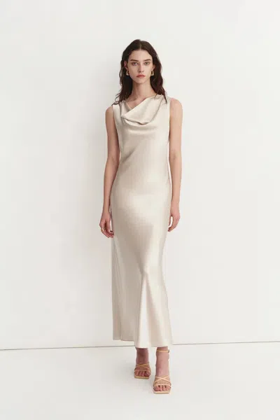 Fabrique Kari Sleeveless Square Neck Dress In Lustrous Acetate In White