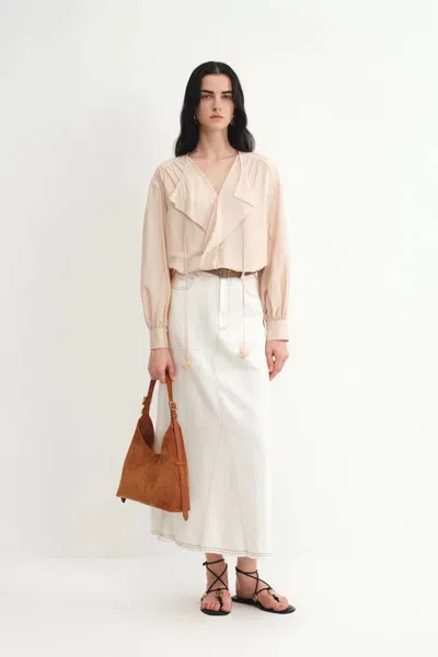 Fabrique Karina Handcrafted Camellia Ruffled Blouse In Silk Blend In Pink