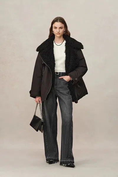 Fabrique Kat Water-repellent Convertible Goose Down Fur Jacket In Black