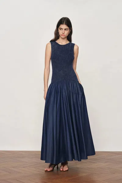 Fabrique Keira Sleeveless Panel Dress In Cotton Knit With Tencel Denim In Blue