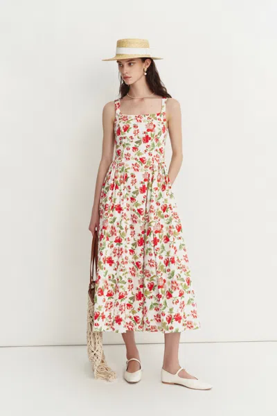Fabrique Keira Square Neck Flare Dress In Cotton In Multi