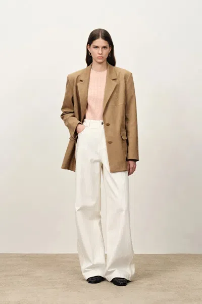 Fabrique Kendall Straight Notched Lapel Blazer In Faux Suede In Nude