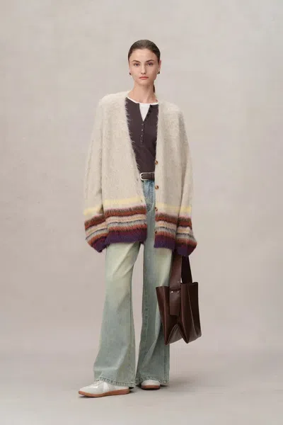 Fabrique Kiko Striped Cardigan In Baby Alpaca Blend Knit In Multi