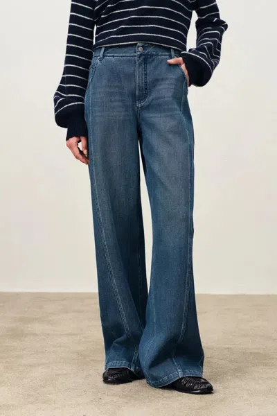 Fabrique Kira Washed Barrel Leg Jeans In Cotton Denim In Blue