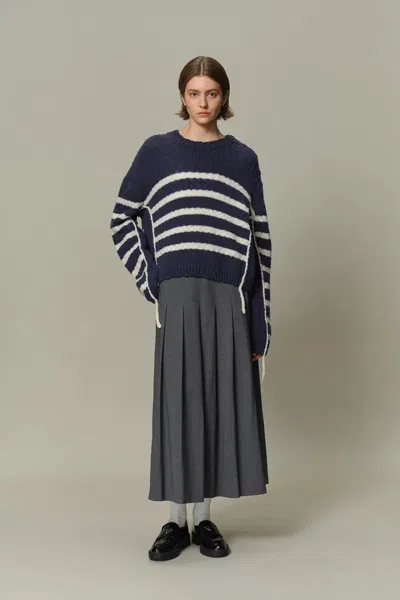 Fabrique Kirsten Striped Pullover Sweater In Wool Blend Bouclé Knit In Blue