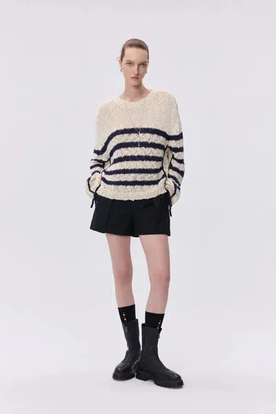 Fabrique Kirsten Striped Pullover Sweater In Wool Blend Bouclé In White