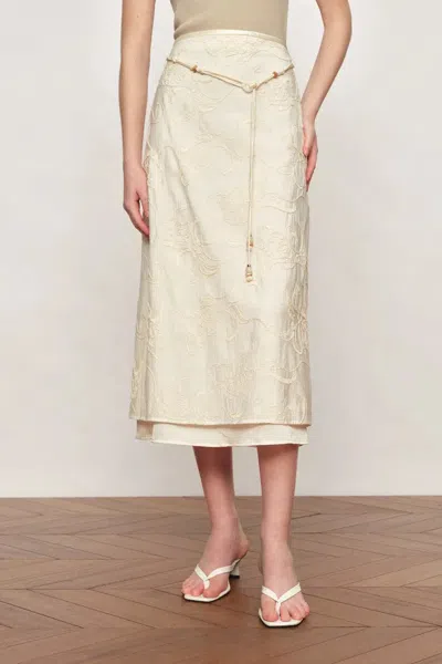 Fabrique Korin Koi Embroidered Tie-waist Skirt In Cotton And Wool In Neutral
