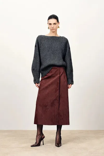 Fabrique Kylie Off-shoulder Button Detail In Coarse-spun Merino Wool Knit In Black