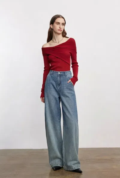 Fabrique Kylie Rhinestone Gradient Washed Jeans In Cotton Denim In Blue