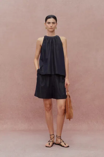 Fabrique Kyra Sleeveless Vest Top And Short Matching Set In Lyocell Denim In Blue