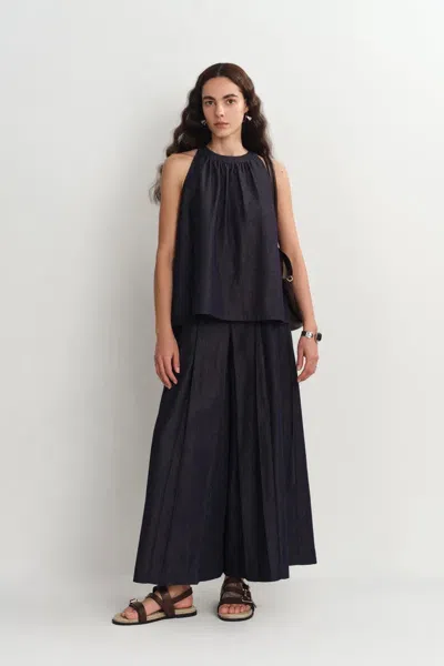 Fabrique Kyra Sleeveless Vest Top And Skort Matching Set In Lyocell Denim In Blue