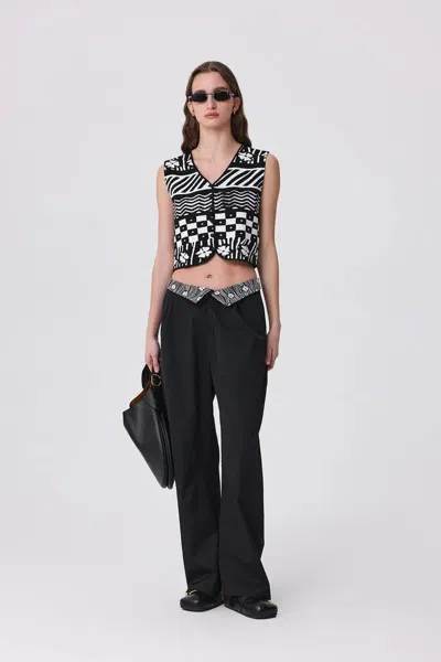 Fabrique Lana Jacquard Vest In Cotton Viscose Blend Knit In Black