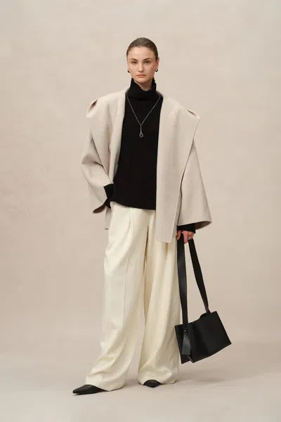 Fabrique Lanza Handcrafted Hooded Cashmere Double-face Coat In Merino-cashmere Blend In Neutral