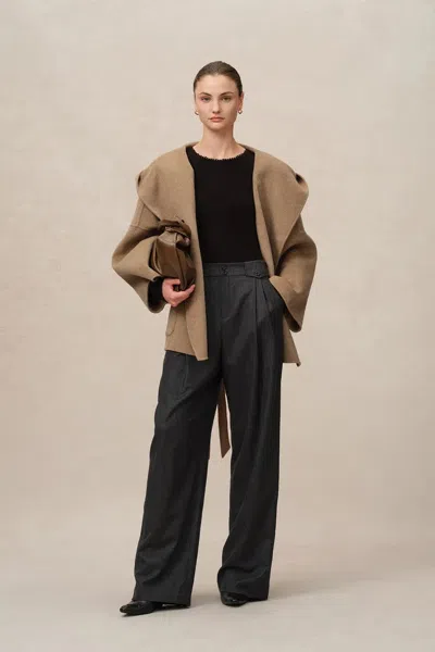 Fabrique Lanza Handcrafted Hooded Double-faced Coat In Camel Hair Blend