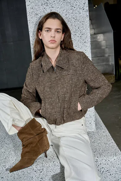 Fabrique Lara Deconstructed Zip Front Jacket In Wool Blend In Brown
