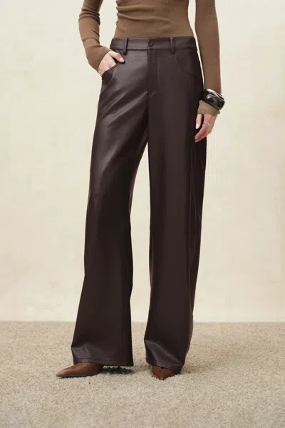 Fabrique Lark Relaxed Barrel Leg Trousers In Soft Faux Leather In Brown