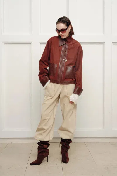 Fabrique Laso Leather Trim Suede Jacket In Ultrasuede In Red