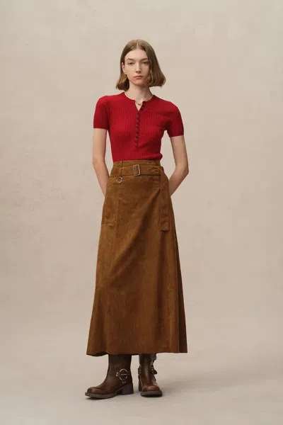 Fabrique Lauren Cable Sweater In Merino Wool Knit In Red