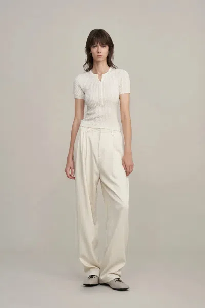 Fabrique Lauren Cable Sweater In Merino Wool Knit In White