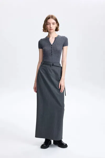 Fabrique Lauren Cable Top In Merino Wool Knit In Gray