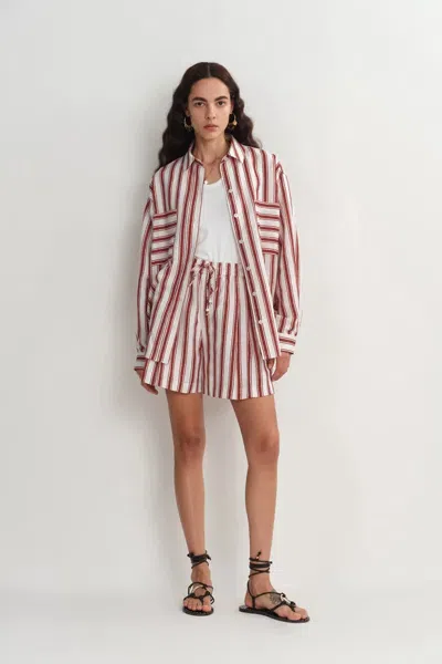 Fabrique Layal Striped Shirt And Short Matching Set In Red