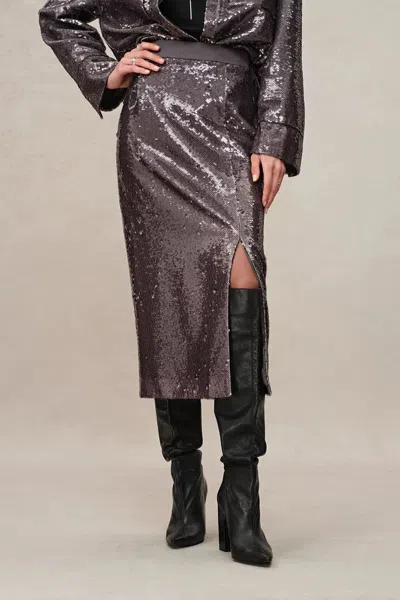 Fabrique Layering Slit Midi Skirt In Shimmering Mermaid Sequins In Gray