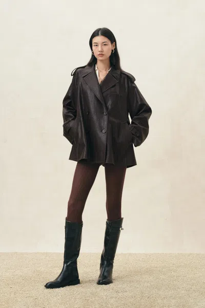 Fabrique Layla Lightweight Cape Style Coat In Vegan Leather In Black