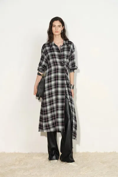 Fabrique Lea Detachable Wrap Plaid Shirt Dress In Multi