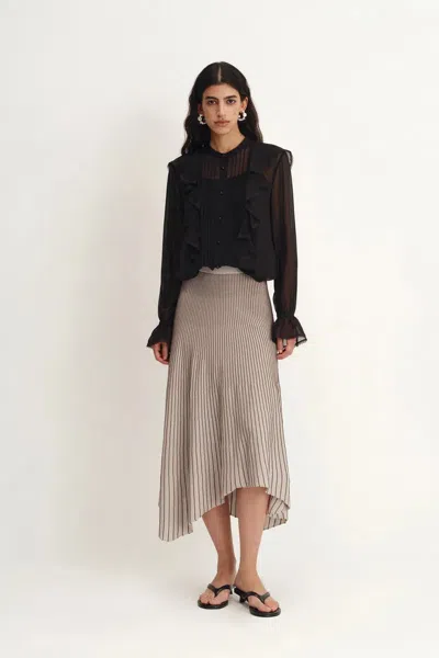 Fabrique Lea Ruffled Pleated Shirt In Silk Georgette In Black