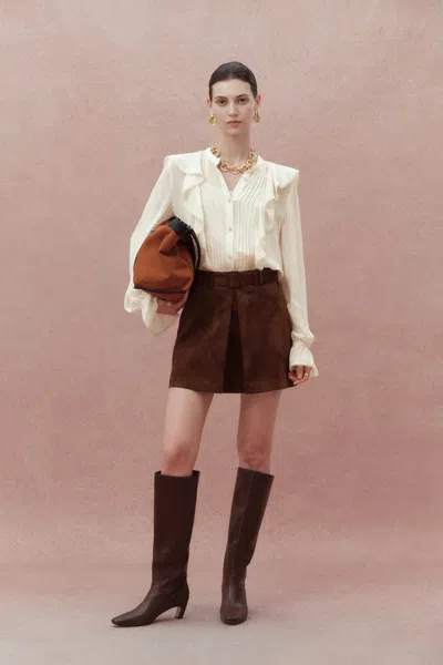 Fabrique Lea White Ruffled Pleated Shirt In Silk