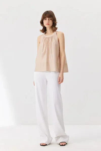 Fabrique Leah Off-shoulder Nude Top In Tencel Blend In Pink